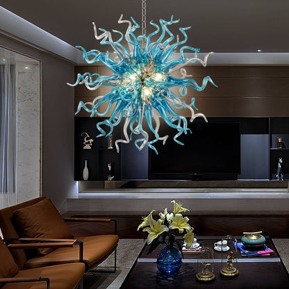 Handcrafted blown glass Sputnik chandelier with a bold design, perfect for modern dining rooms.