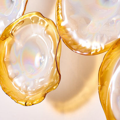 Hand Blown Glass Wall Plates Crystal Golden And Pearl White D10inches