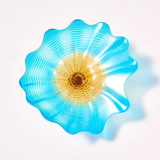 Glass Wall Plates Hand Blown Blue And Gold Murano Glass D10inches