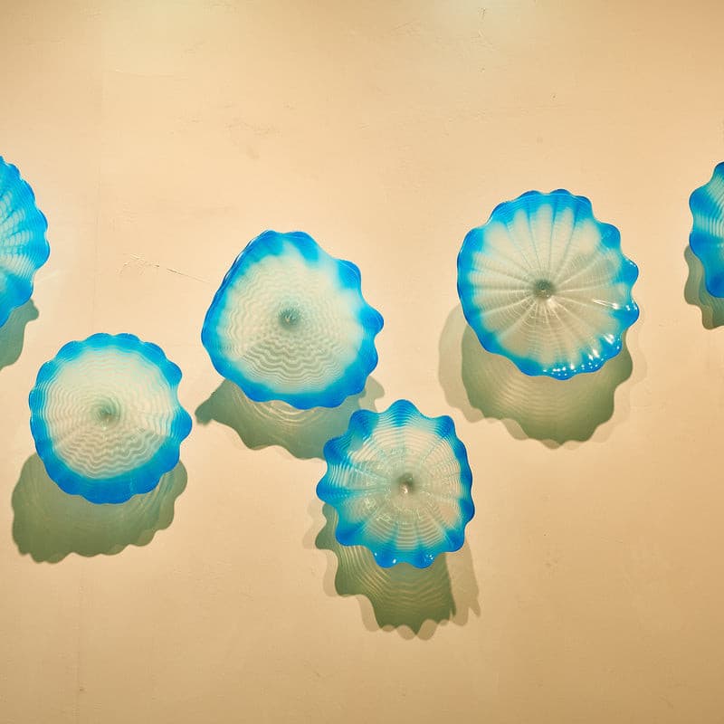 Glass Wall Plates White And Blue Colors Set D10inches