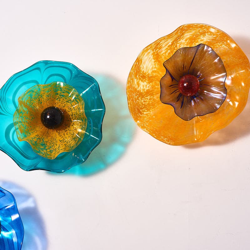 Glass Wall Plates Blossoming Lotus Flower 2 Layers Murano Glass
