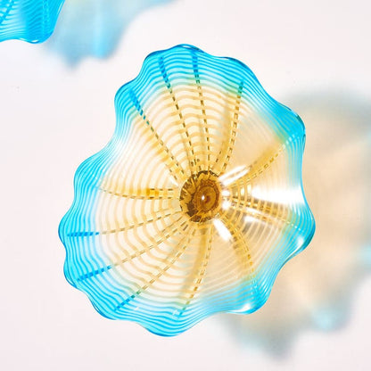 Glass Wall Plates Hand Blown Blue And Gold Murano Glass D10inches