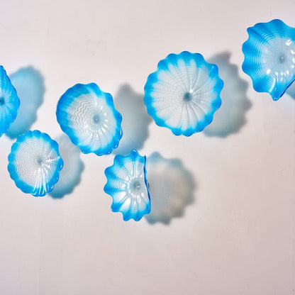 Glass Wall Plates White And Blue Colors Set D10inches