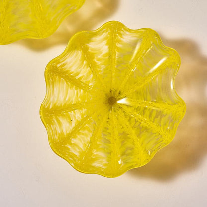 Glass Wall Plate Crystal Yellow Hand Blown Murano Glass D10inches