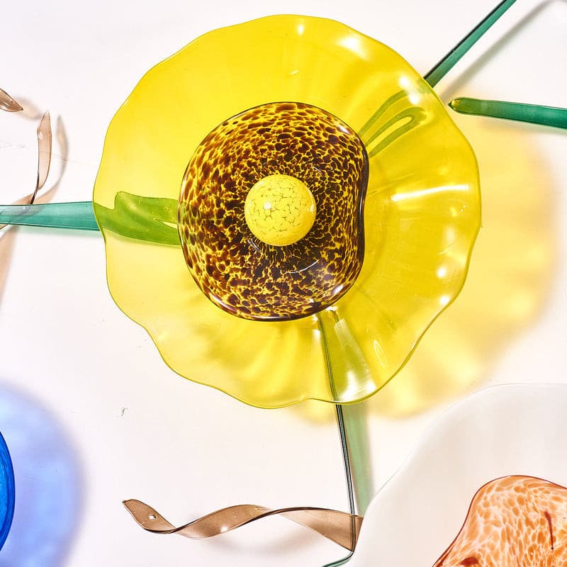 Murano Glass Wall Plates Blossoming Lotus Flower Mixed Colors