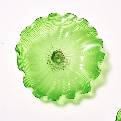 Hand Blown Murano Glass Wall Plates Clear Green D10Inches