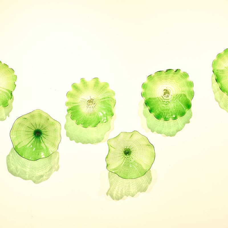 Hand Blown Murano Glass Wall Plates Clear Green D10Inches