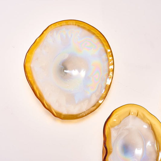 Hand Blown Glass Wall Plates Crystal Golden And Pearl White D10inches