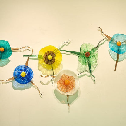 Murano Glass Wall Plates Blossoming Lotus Flower Mixed Colors