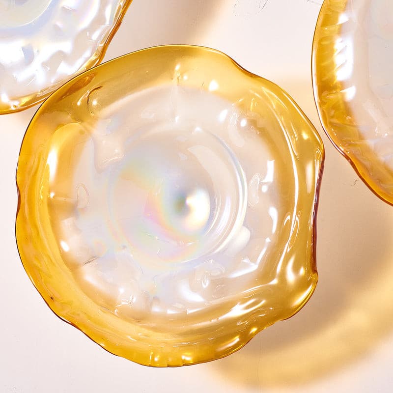 Hand Blown Glass Wall Plates Crystal Golden And Pearl White D10inches