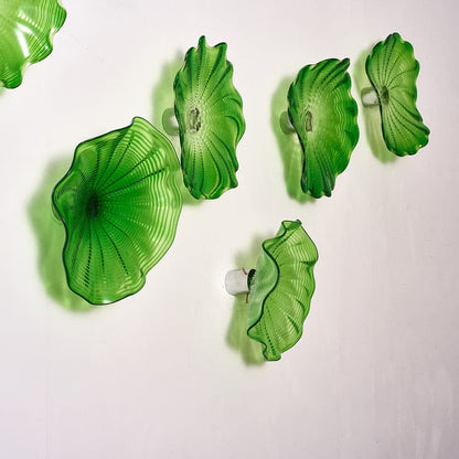 Hand Blown Murano Glass Wall Plates Clear Green D10Inches