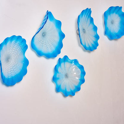 Glass Wall Plates White And Blue Colors Set D10inches