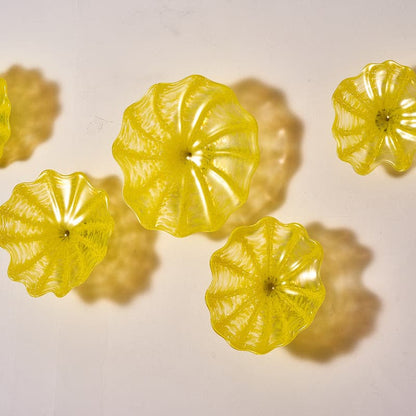 Glass Wall Plate Crystal Yellow Hand Blown Murano Glass D10inches