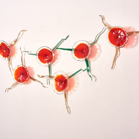 Glass Wall Plates With Stems Red Murano Glass D10inches