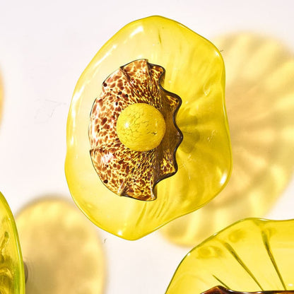 Murano Glass Wall Plates Set Blossoming Sunflower 2 Layers