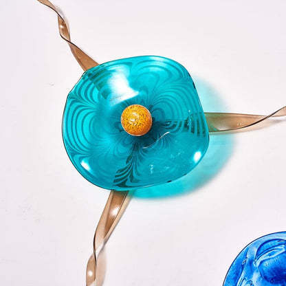 Murano Glass Wall Plates Blossoming Lotus Flower Mixed Colors