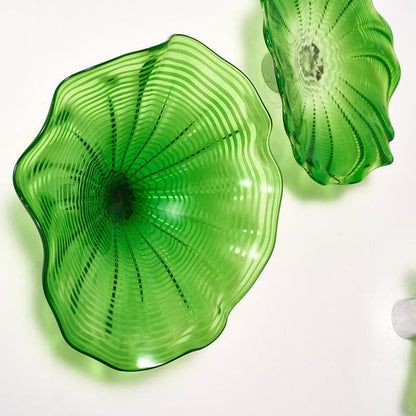 Hand Blown Murano Glass Wall Plates Clear Green D10Inches