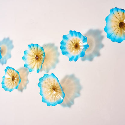Glass Wall Plates Hand Blown Blue And Gold Murano Glass D10inches