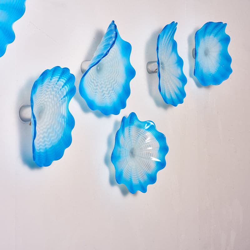Glass Wall Plates White And Blue Colors Set D10inches