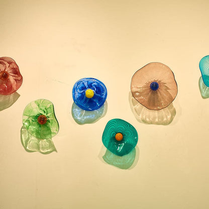 Colorful Hand Blown Glass Wall Plates Wall Mounted Floral Sconces