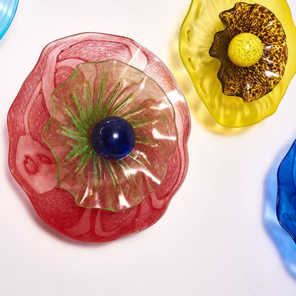 Glass Wall Plates Blossoming Lotus Flower 2 Layers Murano Glass