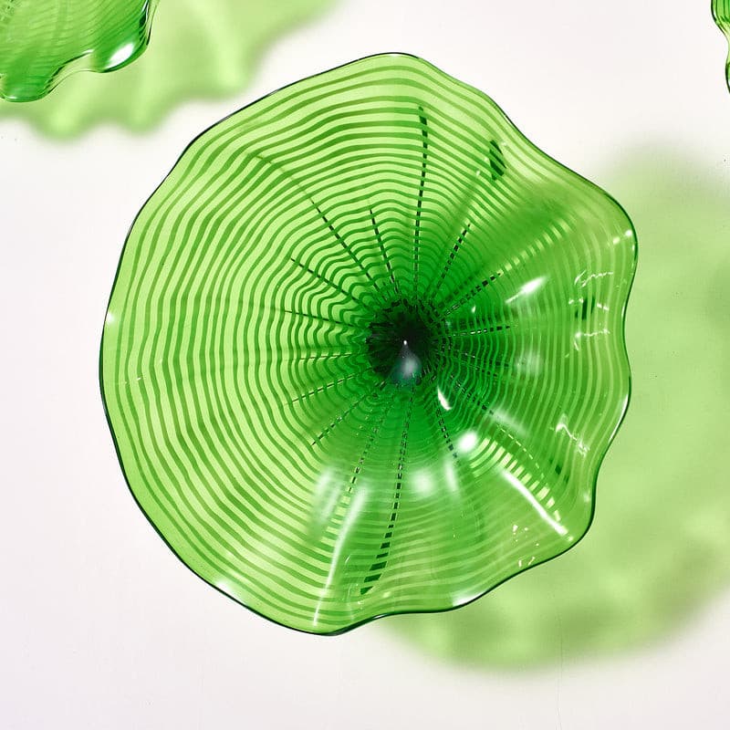 Hand Blown Murano Glass Wall Plates Clear Green D10Inches