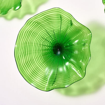 Hand Blown Murano Glass Wall Plates Clear Green D10Inches