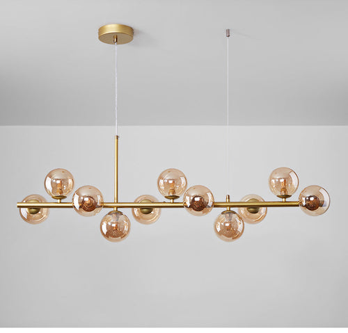 Modern Linear Chandelier Gold Frame with Cognac Glass Shades (7-Light) - LEDLIGHTHUB