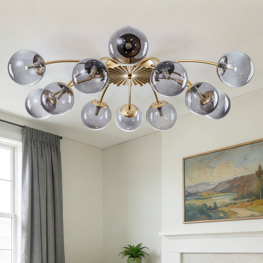 Modern Brass Bubble Light for Industrial Living Room with Stone Feature Wall - LEDLIGHTHUB