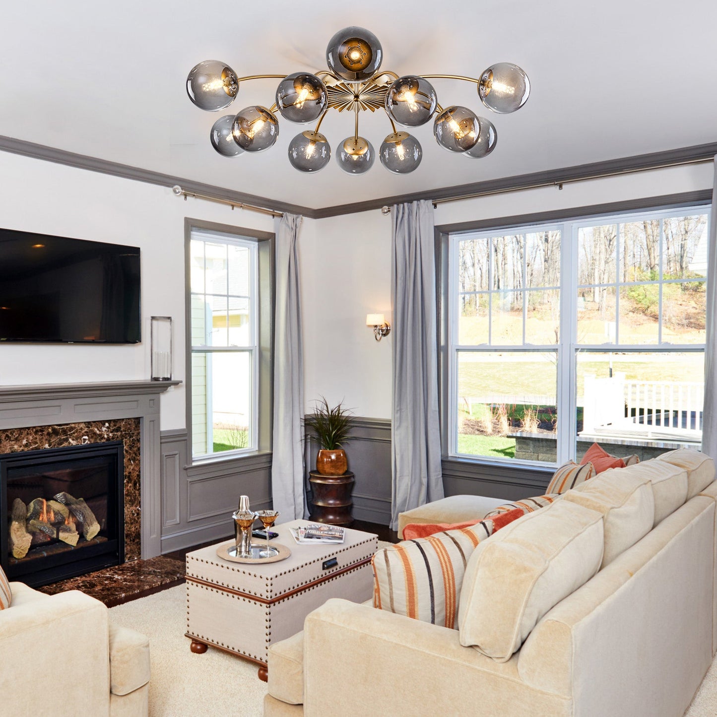 Elegant Brass Semi-Flush Mount for Neo-Classical Sitting Room and Villa - LEDLIGHTHUB