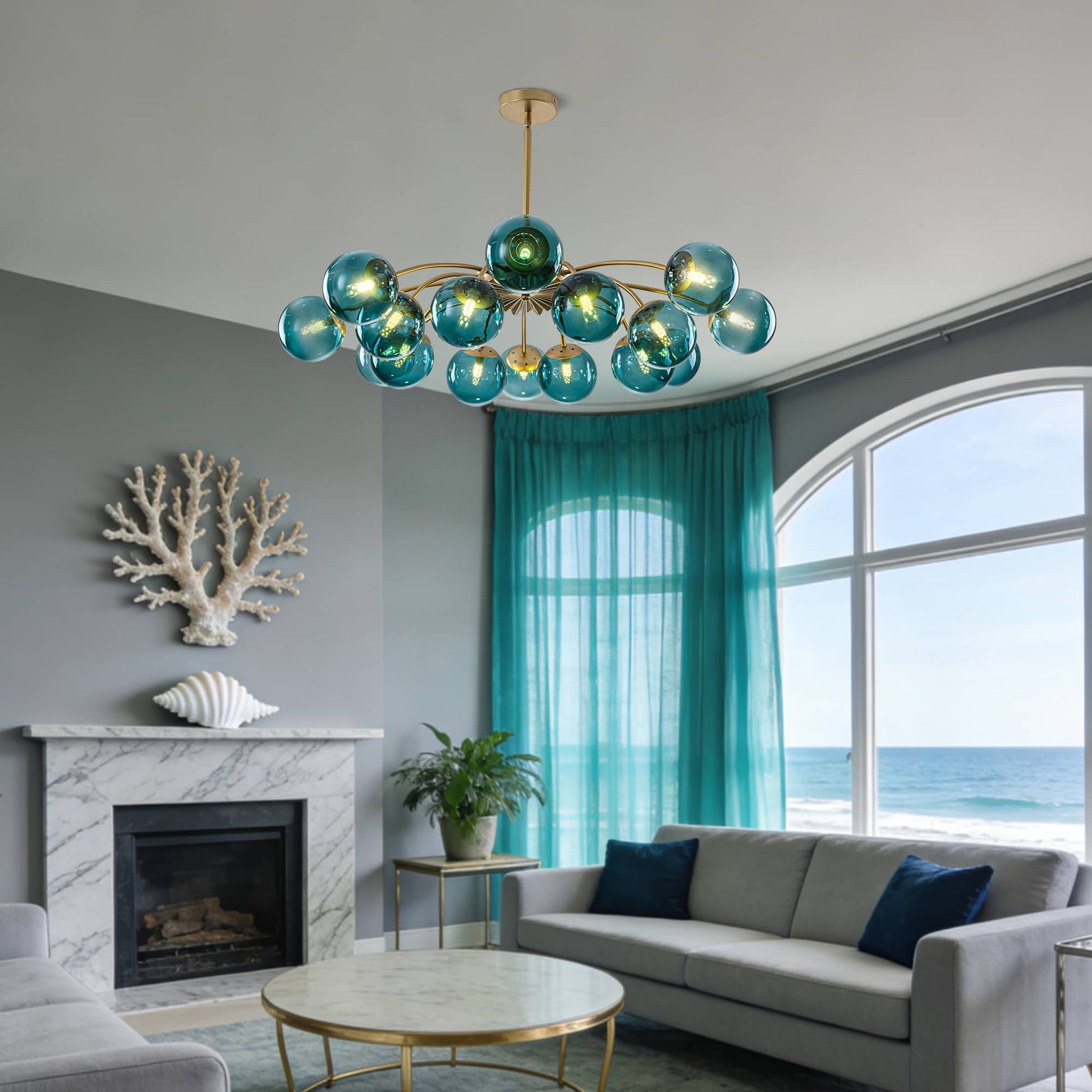 Coastal Style Teal Glass Ceiling Fixture for Beach House Decor - LEDLIGHTHUB