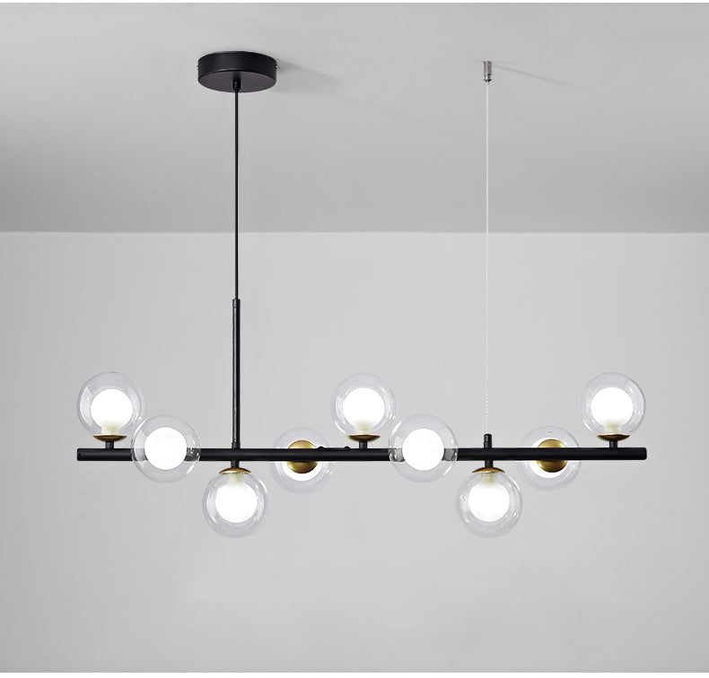 Matte Black Linear Chandelier with Transparent Glass Shades - Studio View - LEDLIGHTHUB