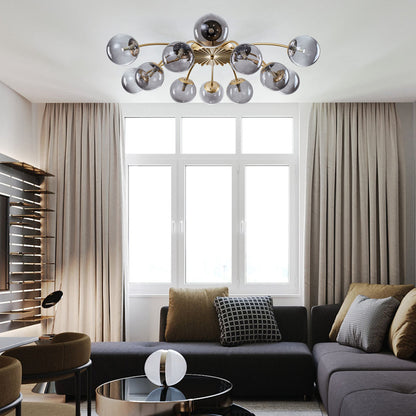 Mid-Century Smoke Glass Fixture in Modern Farmhouse Living Room with Fireplace - LEDLIGHTHUB