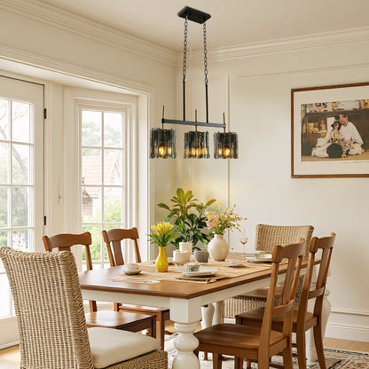 Modern Tucana 3-Light Kitchen Island Pendant Light Black Echonalyri Dining Chandeliers Glass Metal Hanging lamp