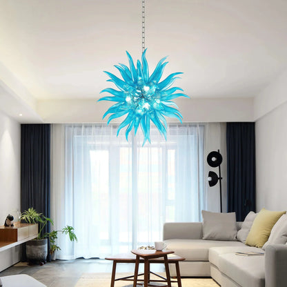 Aqua Pazzo Modern Blown Glass Chandelier, designed to add a splash of vibrant color and elegance to your space.