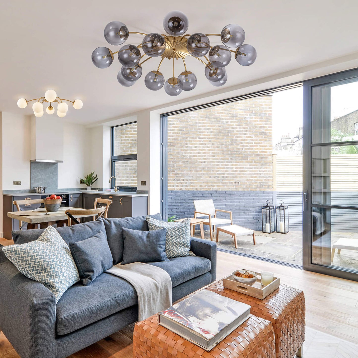 Smoke Gray Glass Fixture for Cozy Nordic Living Room with Dark Wood Cabinets - LEDLIGHTHUB