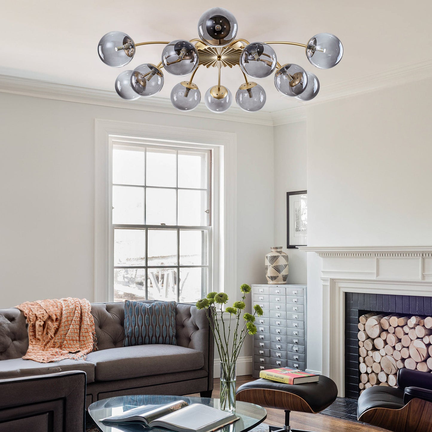 Contemporary Semi-Flush Chandelier for Open Plan Living Room with Garden View - LEDLIGHTHUB