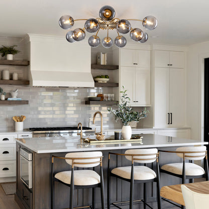 Smoke Gray Globe Ceiling Light for Rustic Cottage Living Area with Stone Fireplace - LEDLIGHTHUB