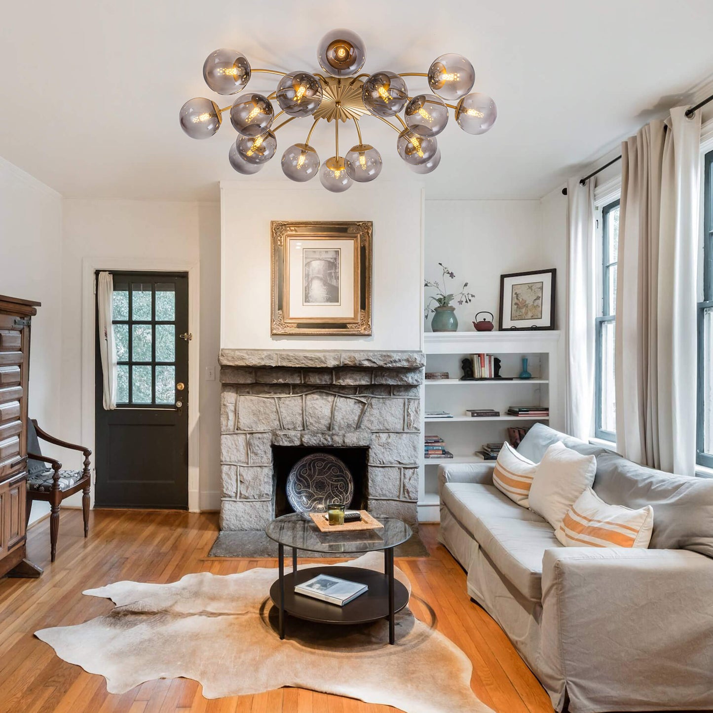 Modern Smoke Gray Bubble Globe Semi-Flush Mount Ceiling Light Brass Finish - LEDLIGHTHUB