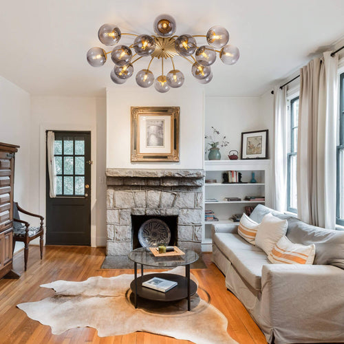 Modern Smoke Gray Bubble Globe Semi-Flush Mount Ceiling Light Brass Finish - LEDLIGHTHUB