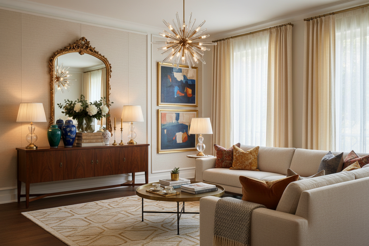 丰富层次现代Sputnik吊灯场景